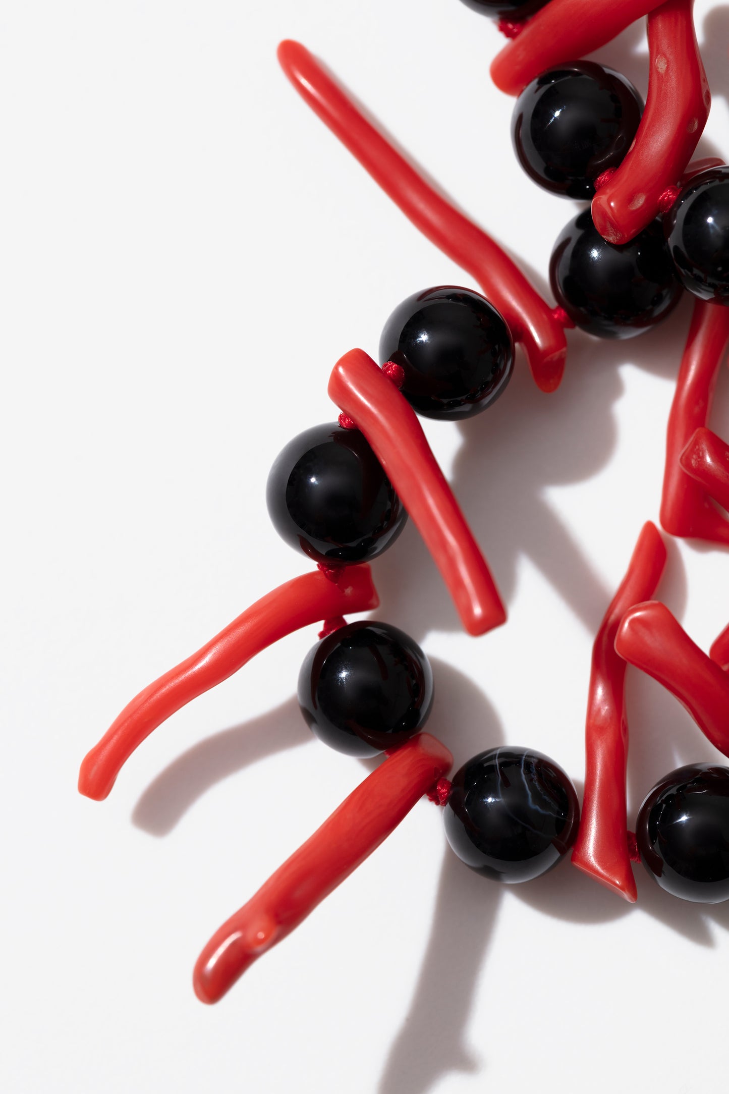 Onyx and Italian Vintage Red Coral Sticks Necklace