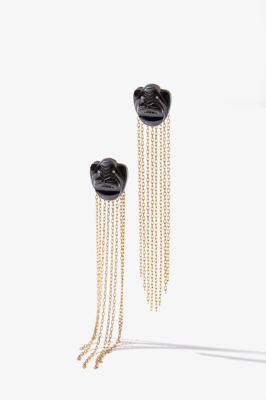 Jaguar Stone Earrings with Chains